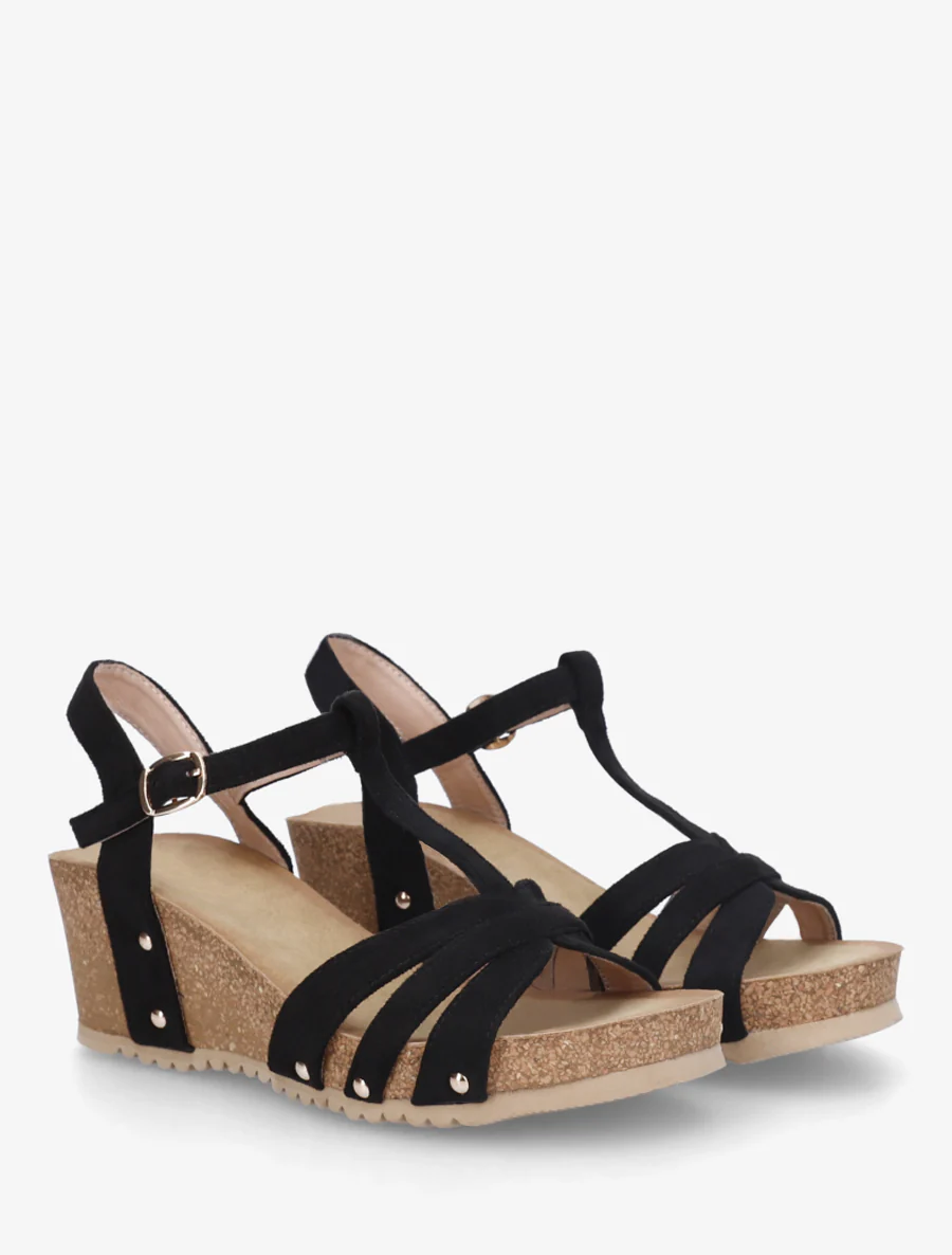 Sandalen van suèdine met T-bandje - Zwart - Image 4