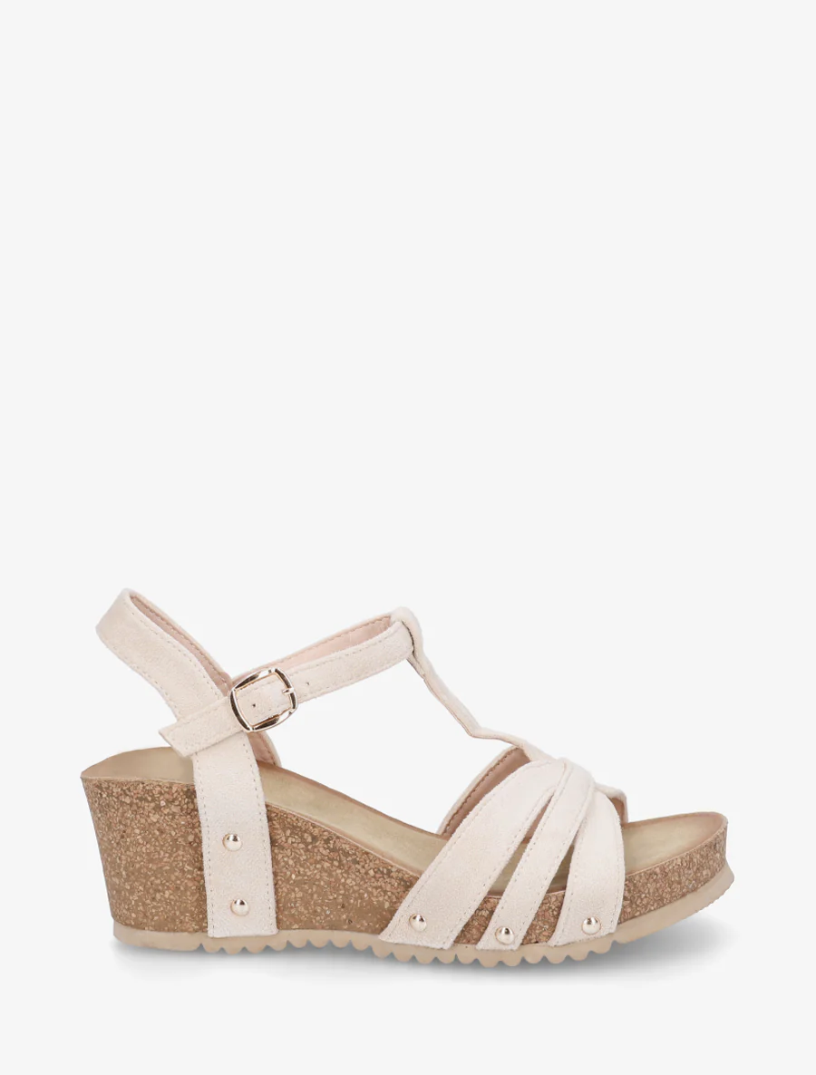 Sandalen van suèdine met T-bandje - Beige