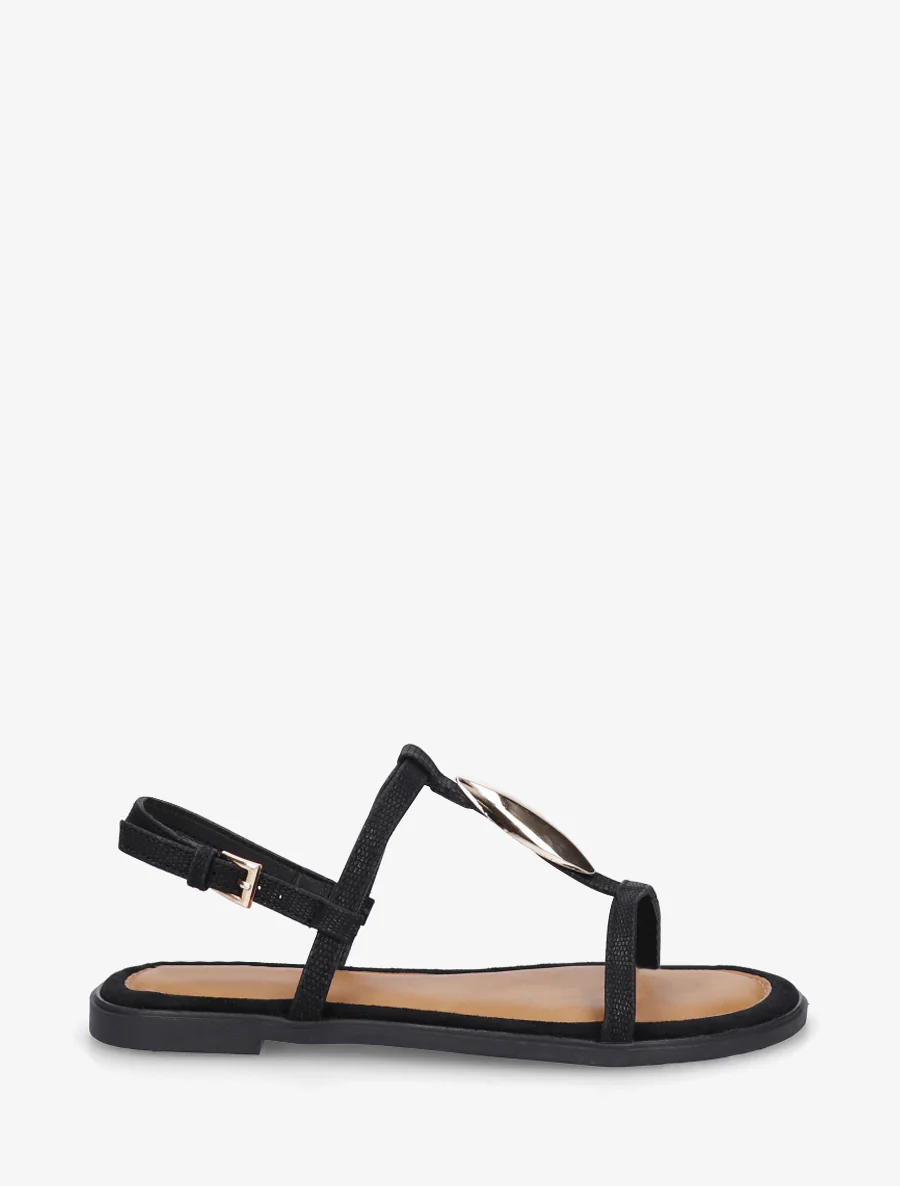 Sandalen van twee materialen met metalen inzetstuk - Zwart