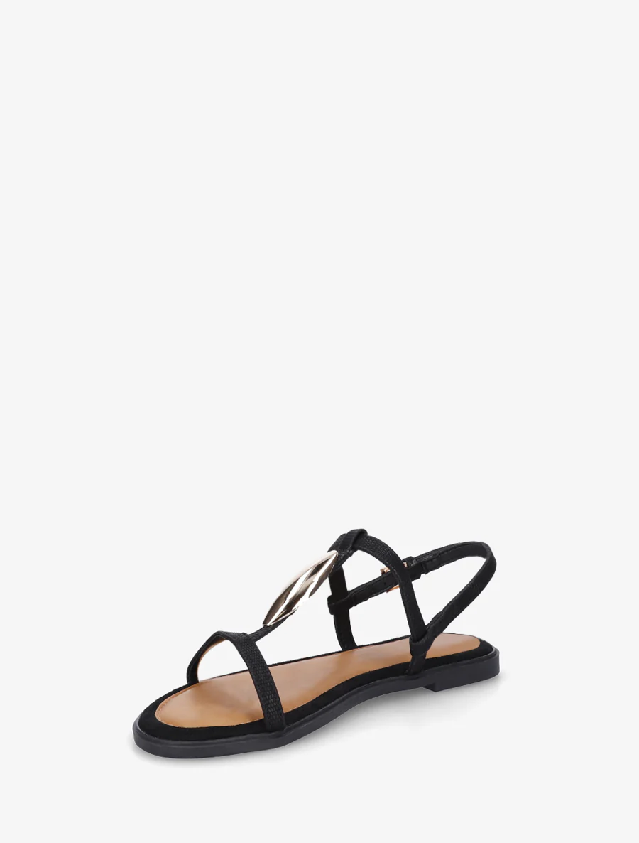 Sandalen van twee materialen met metalen inzetstuk - Zwart - Image 3