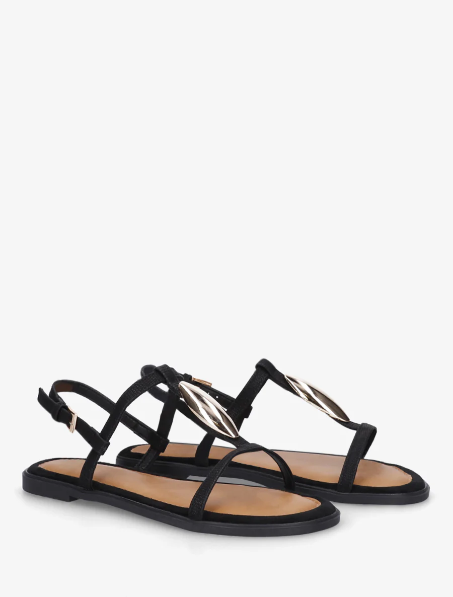 Sandalen van twee materialen met metalen inzetstuk - Zwart - Image 4