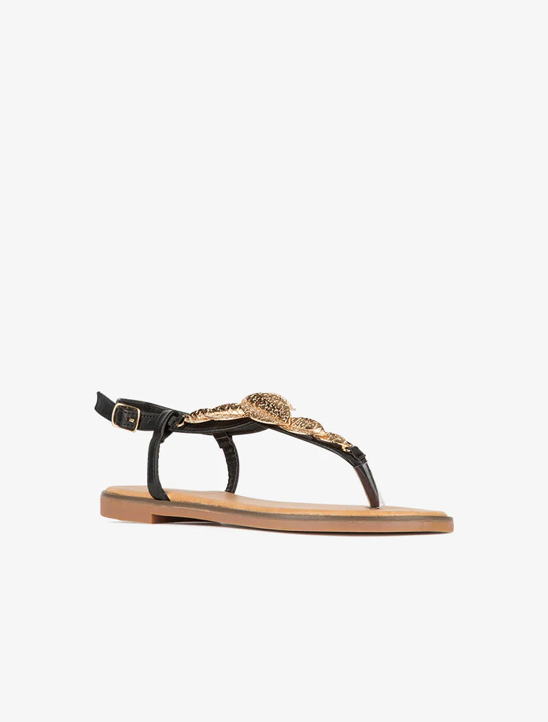 Sandalen versierd met gouden bladeren - zwart - Image 2