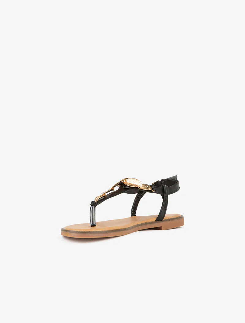 Sandalen versierd met gouden bladeren - zwart - Image 3