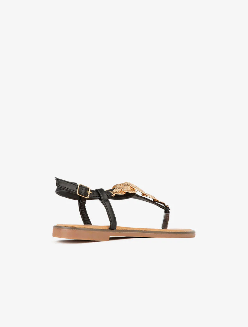 Sandalen versierd met gouden bladeren - zwart - Image 4
