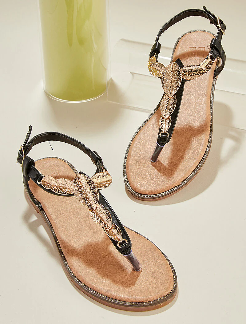 Sandalen versierd met gouden bladeren - zwart - Image 5