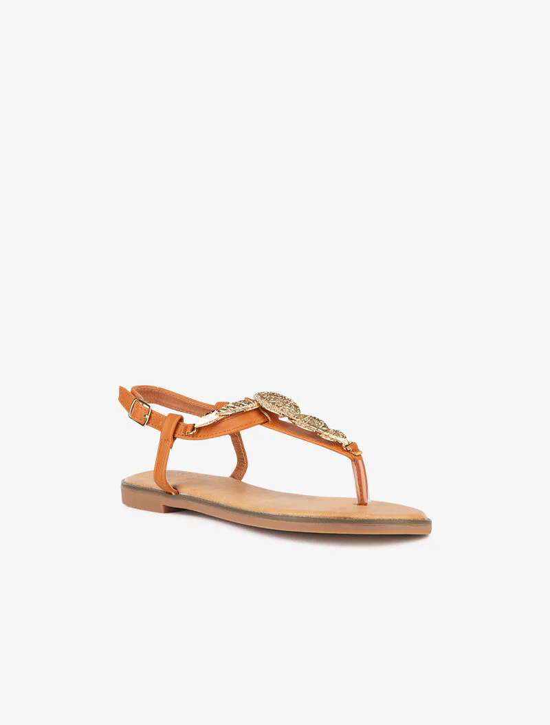 Sandalen versierd met gouden bladeren - camel - Image 2