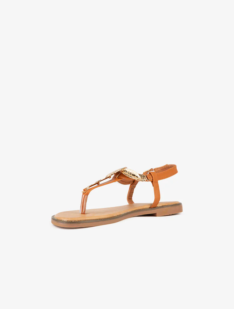 Sandalen versierd met gouden bladeren - camel - Image 3