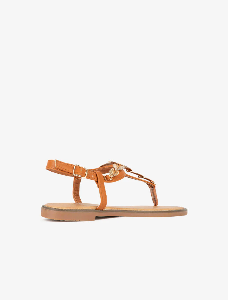 Sandalen versierd met gouden bladeren - camel - Image 4
