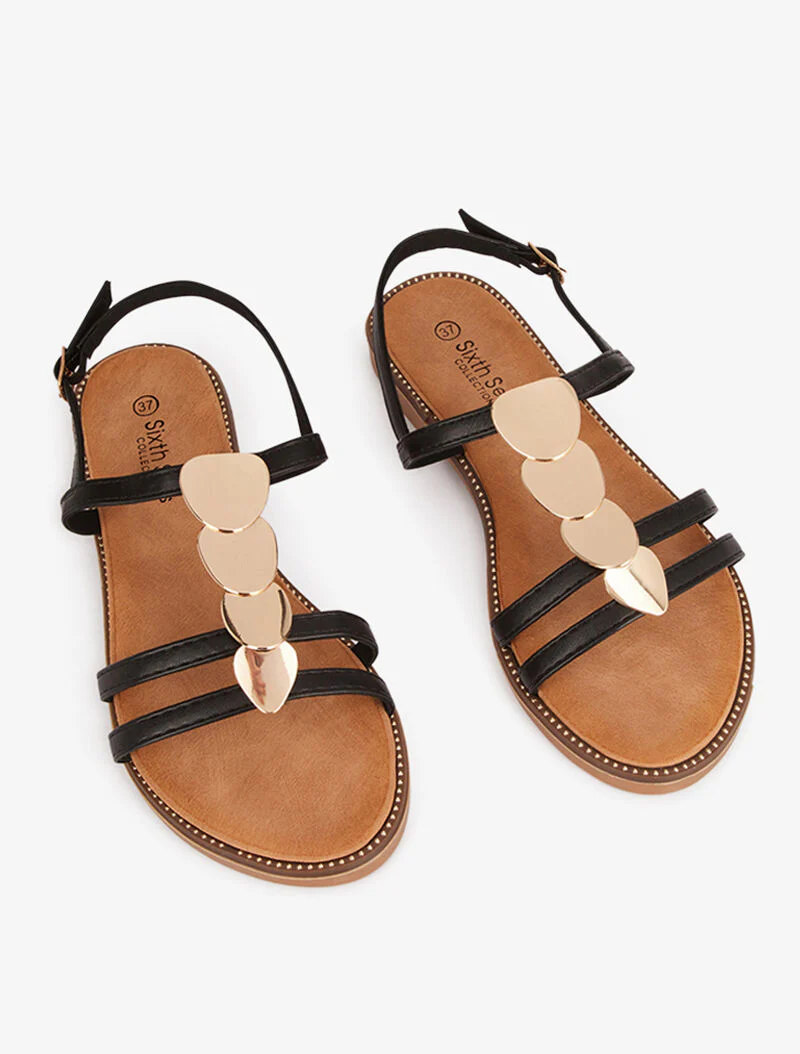 Sandalen versierd met gouden platen - zwart