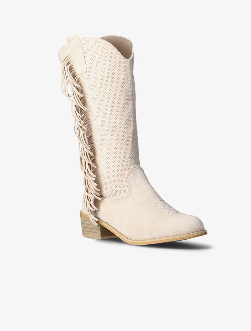 Gestippelde laarzen met franjes - beige - Image 2