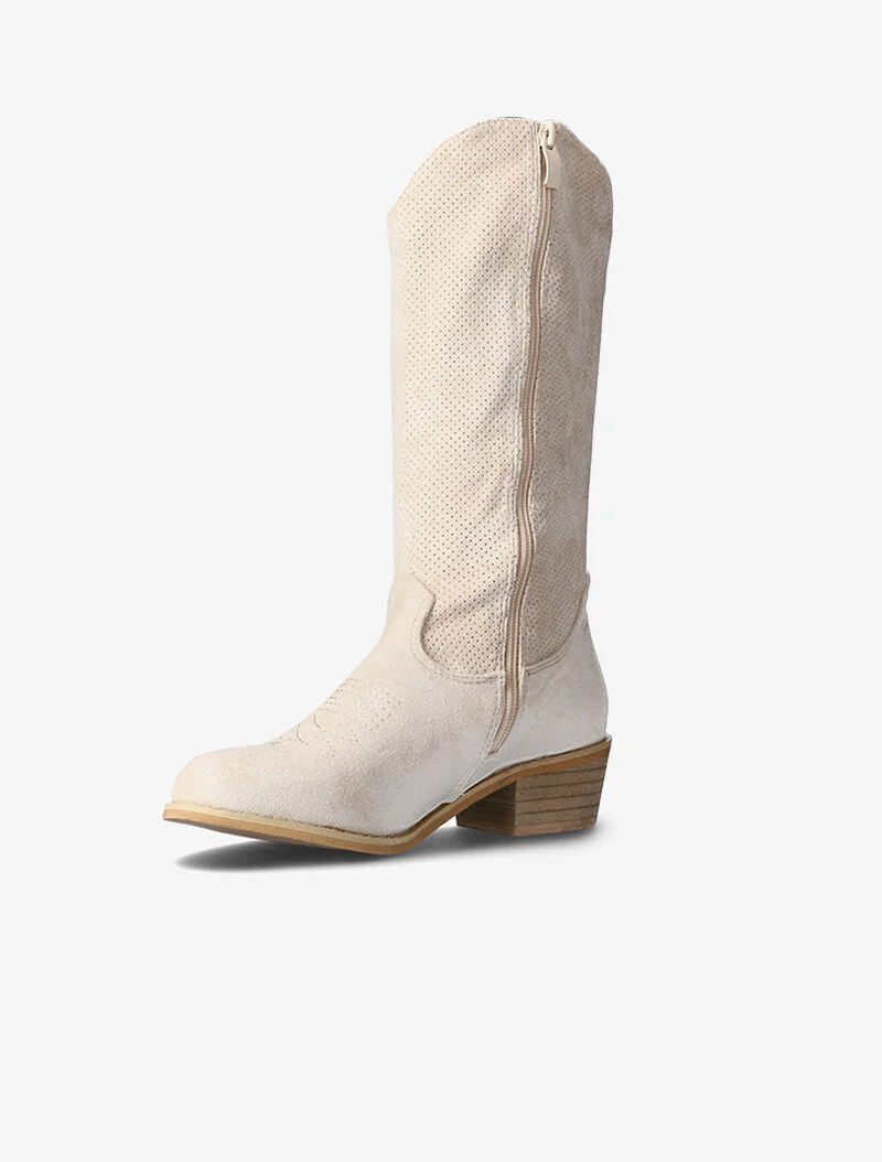 Gestippelde laarzen met franjes - beige - Image 3