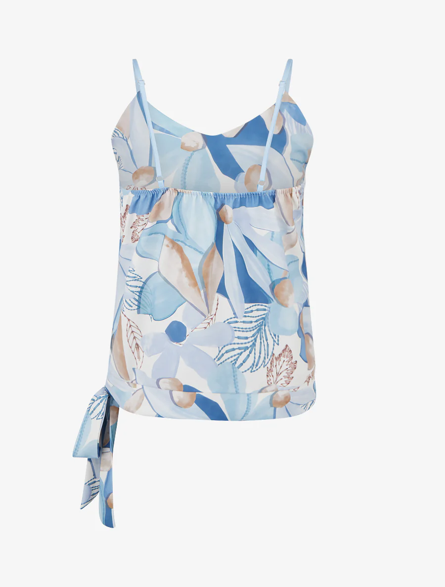Satijnen bloemenprint caraco met strik - Lichtblauw - Image 2