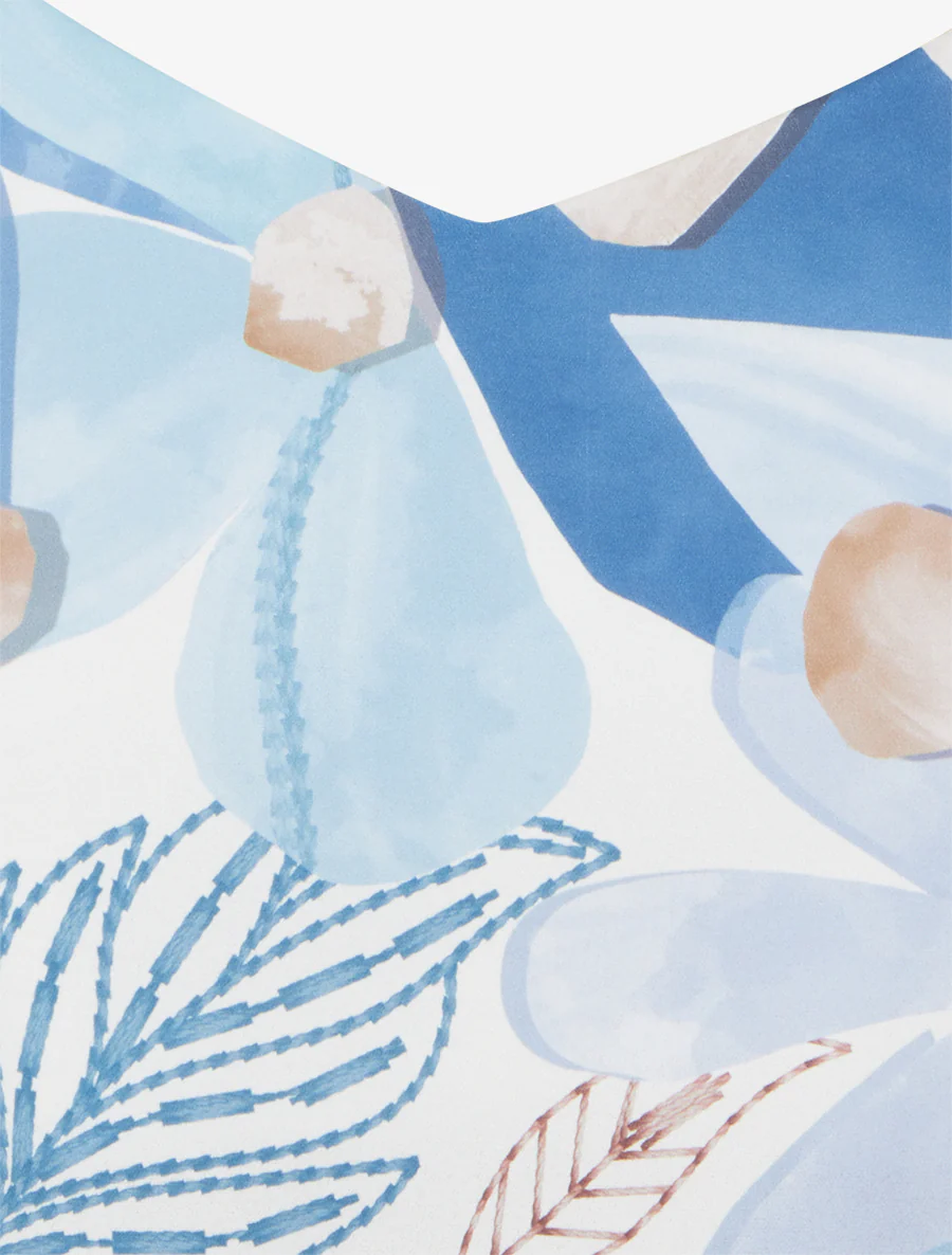 Satijnen bloemenprint caraco met strik - Lichtblauw - Image 3