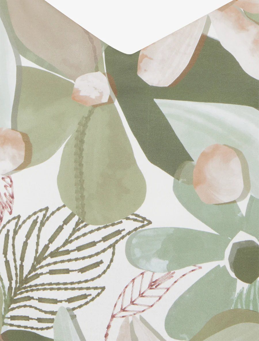 Satijnen bloemenprint caraco met strik - Kaki - Image 3