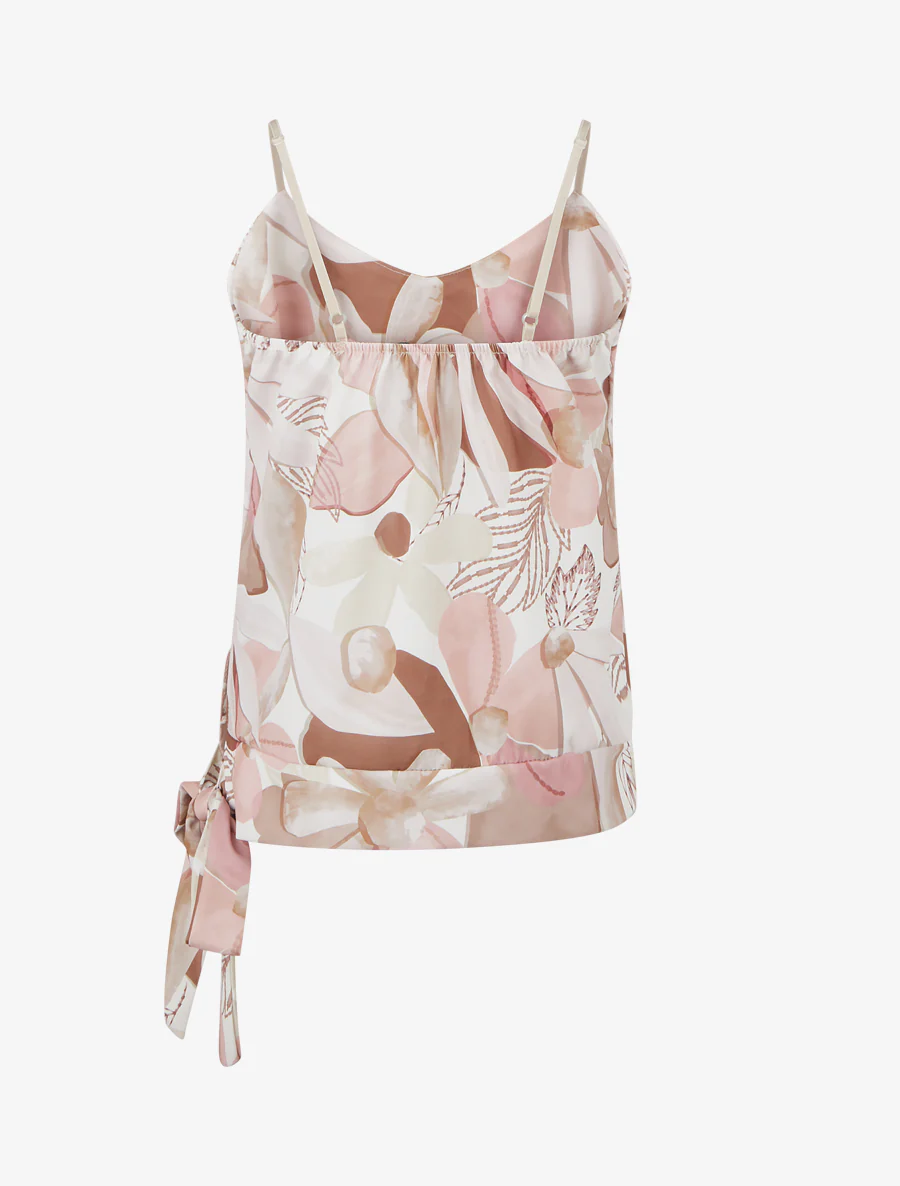 Satijnen bloemenprint caraco met strik - Beige - Image 2