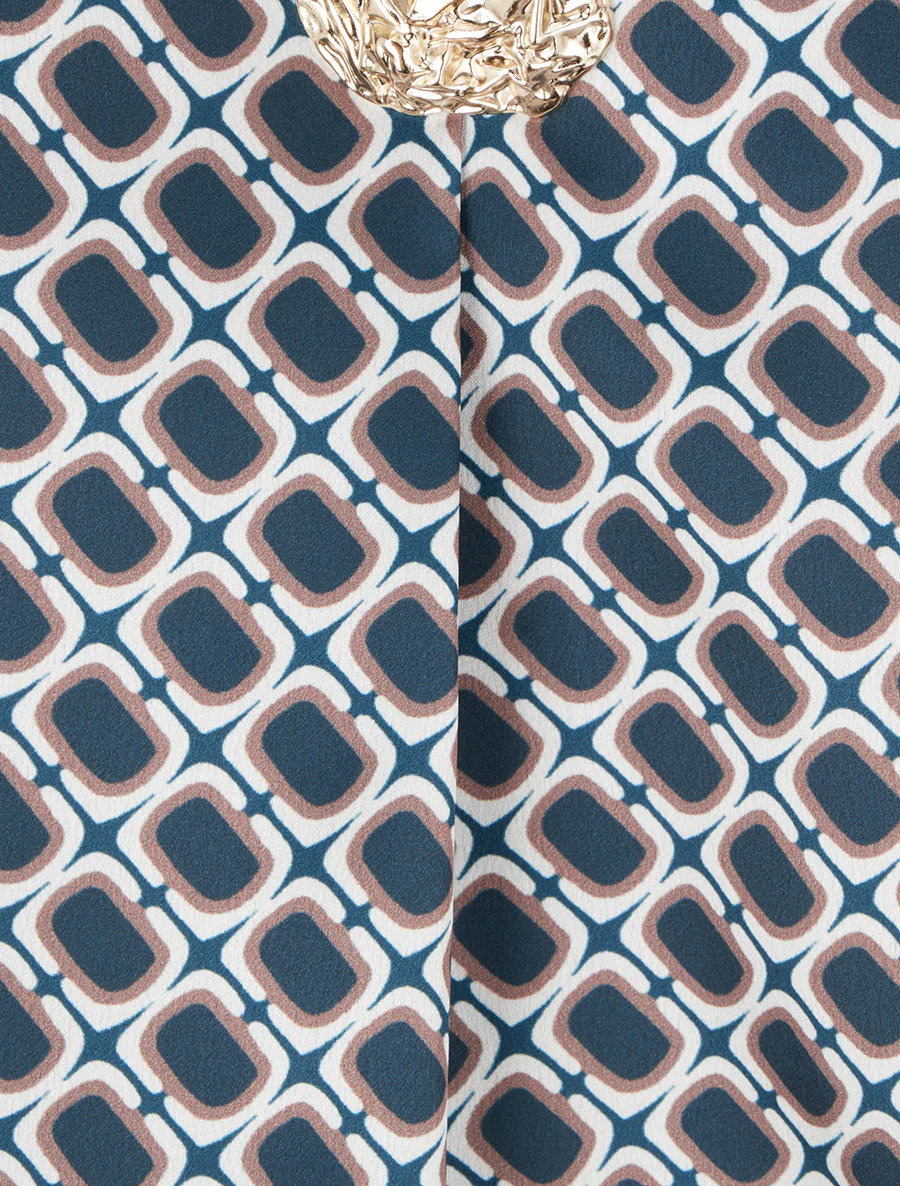Satijnen blouse met jaren '70 print - Eendenblauw - Image 3