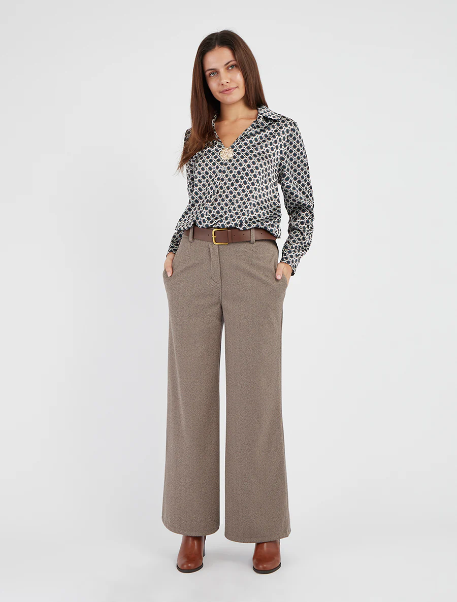 Satijnen blouse met jaren '70 print - Eendenblauw - Image 4