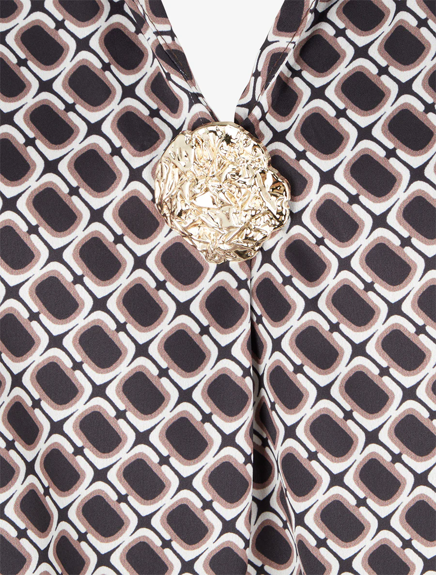 Satijnen blouse met jaren '70 print - Zwart - Image 3