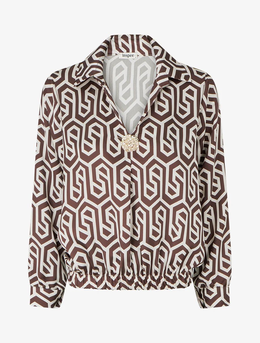 Satijnen blouse met retroprint - Bruin - Image 2