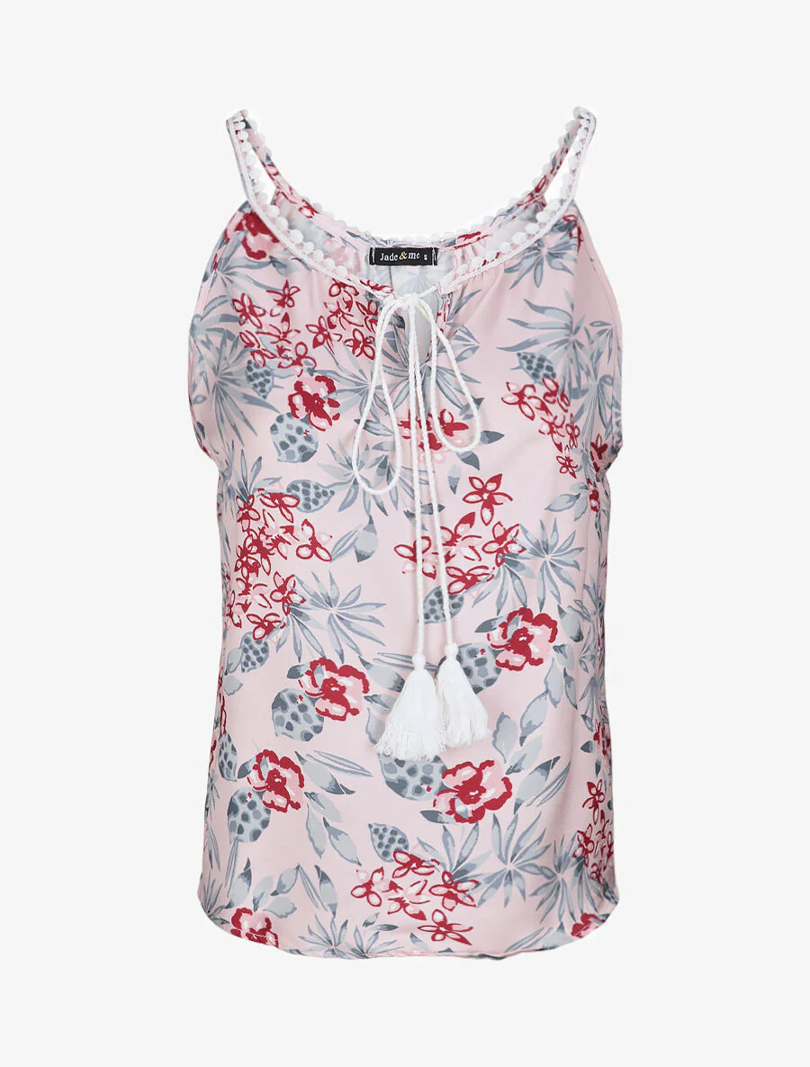 Satijnen blouse met roze print - Lichtroze