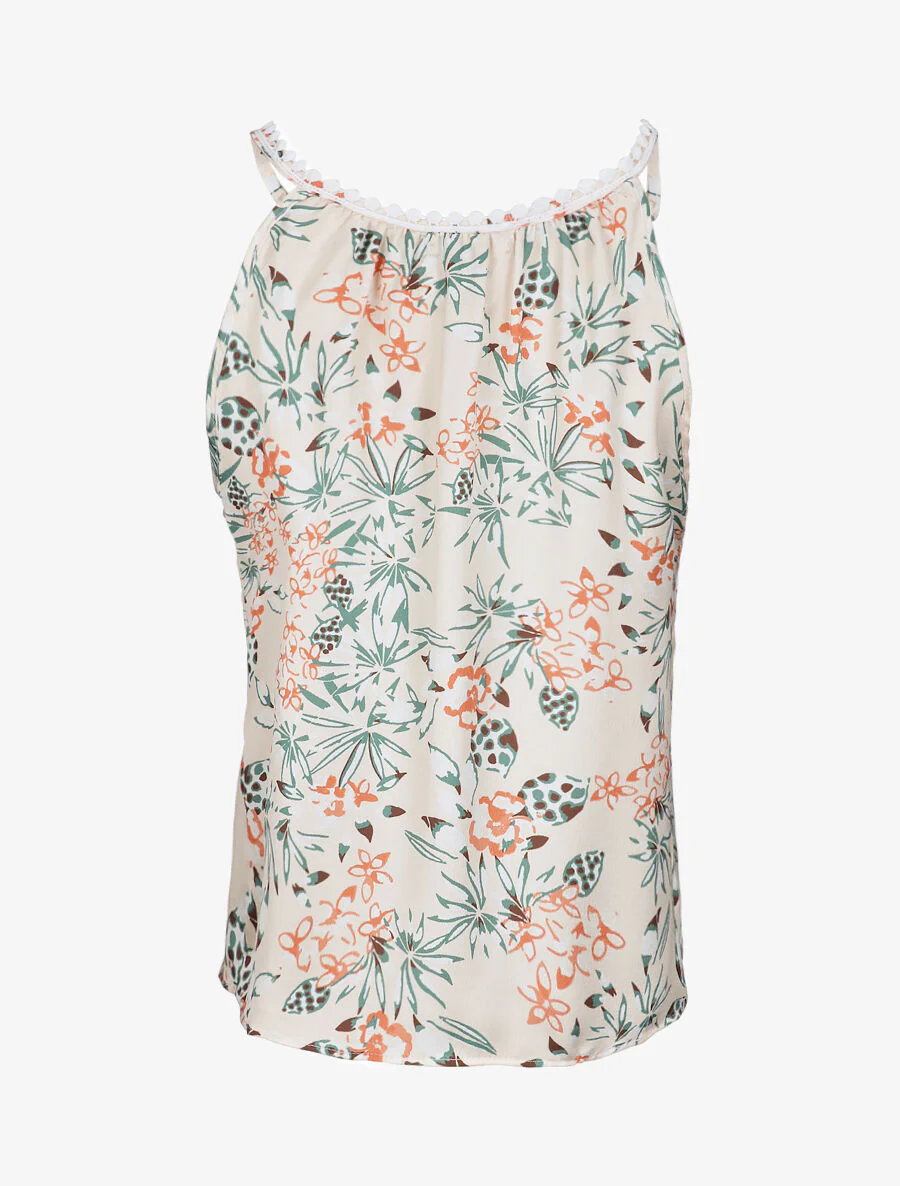 Satijnen blouse met roze print - Beige - Image 2