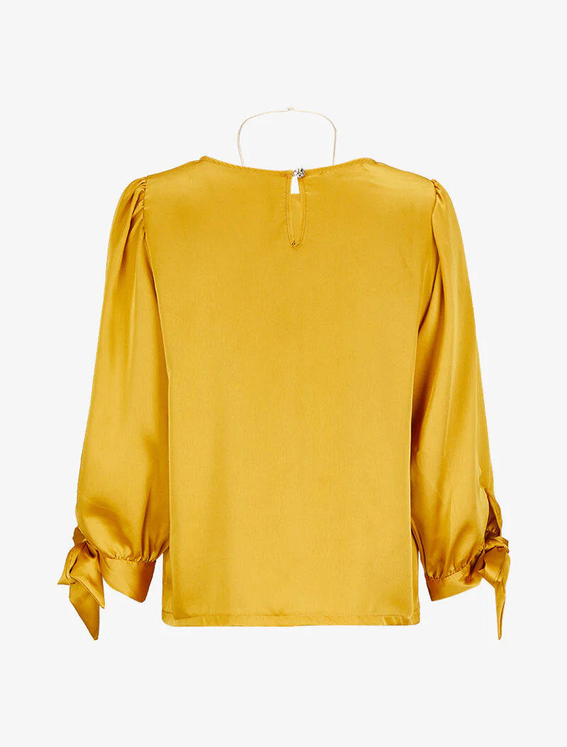 Satijnen blouse met knoopmanchetten - Mosterdgeel - Image 2