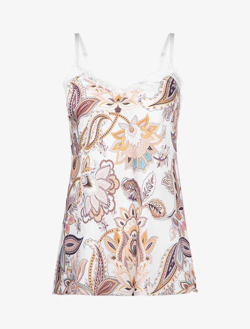 Satijnen Caraco met barokke bloemenprint - wit