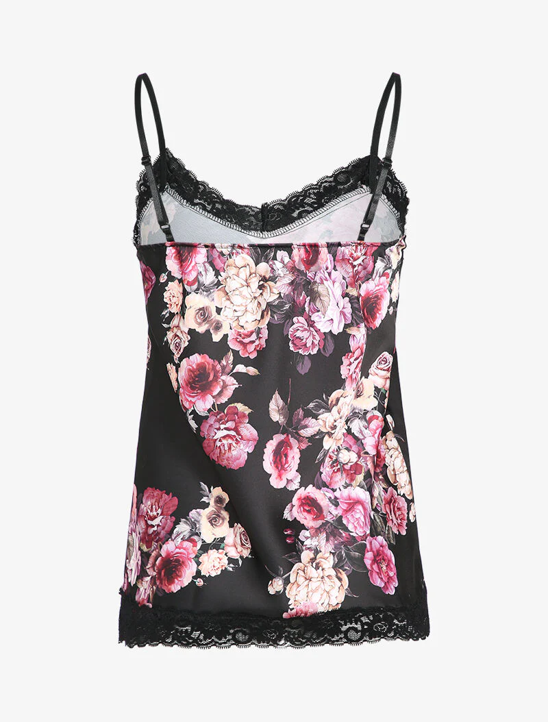 Satijnen caraco met bloemenprint - Zwart - Image 2