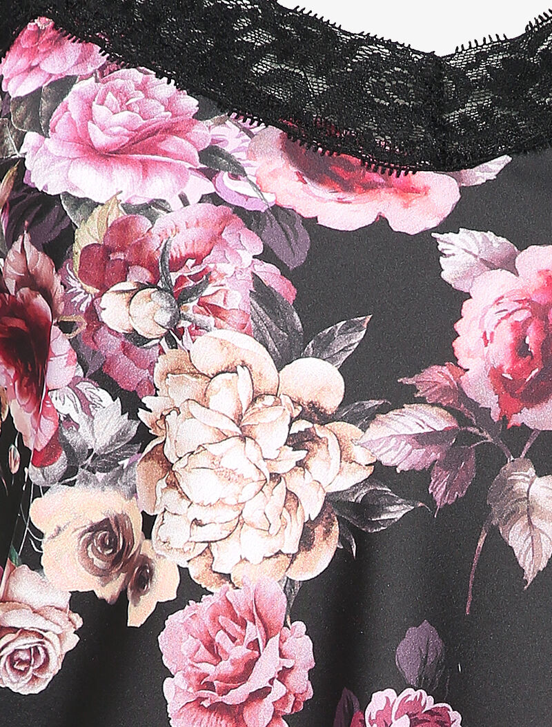 Satijnen caraco met bloemenprint - Zwart - Image 3