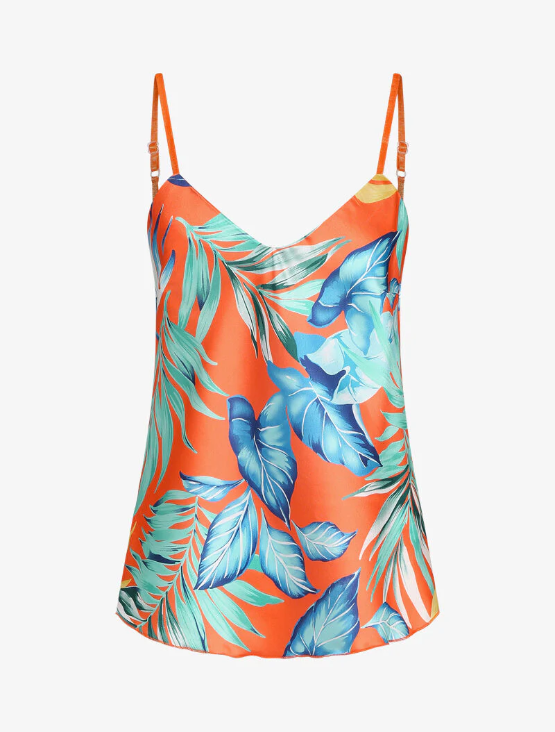 Satijnen caraco met jungleprint - oranje