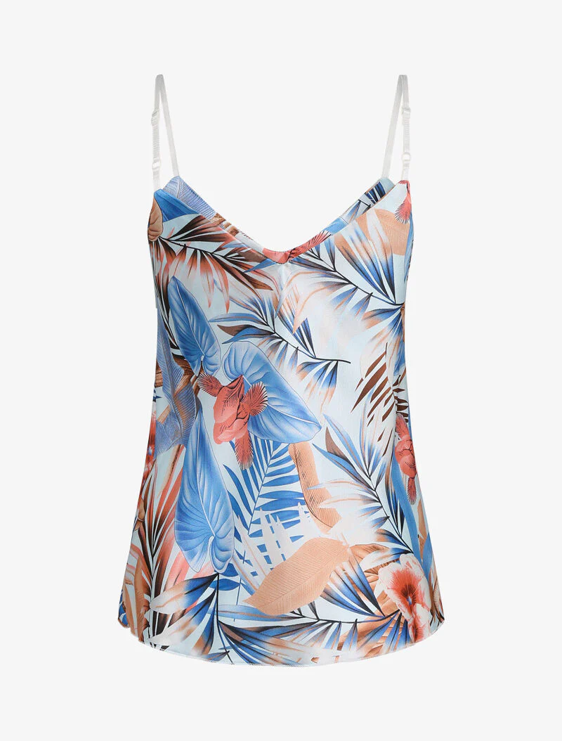 Satijnen caraco met tropische print - lichtblauw - Image 2