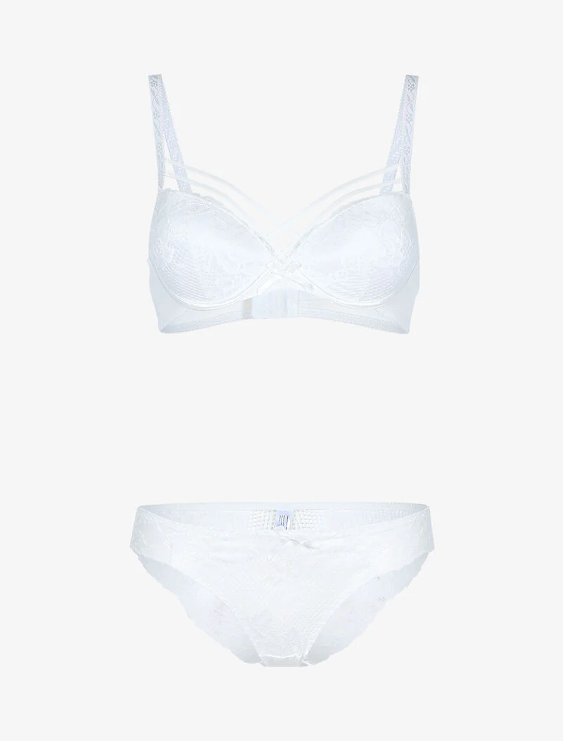 Satijnen set en bloemenkant - écru - ecru