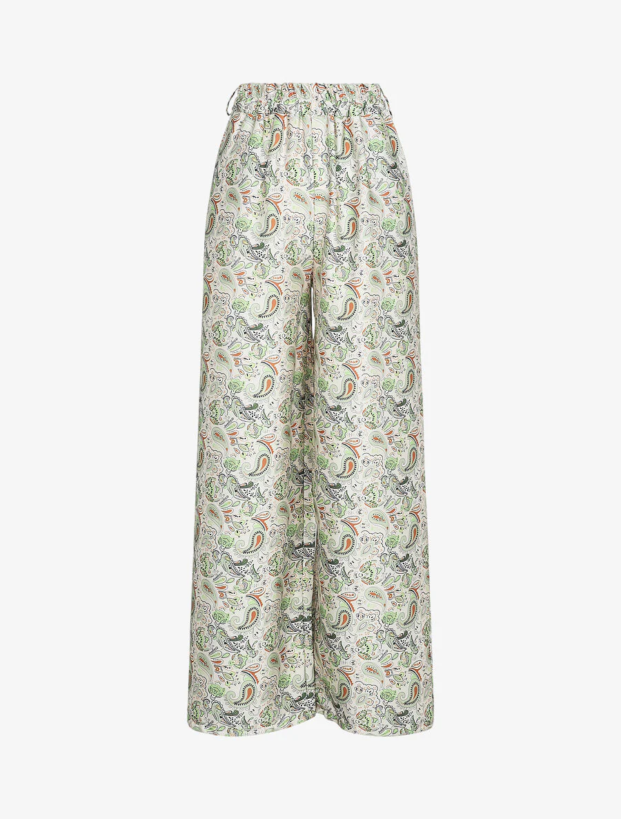 Satijnen gedrukte kasjmierbroek - Beige
