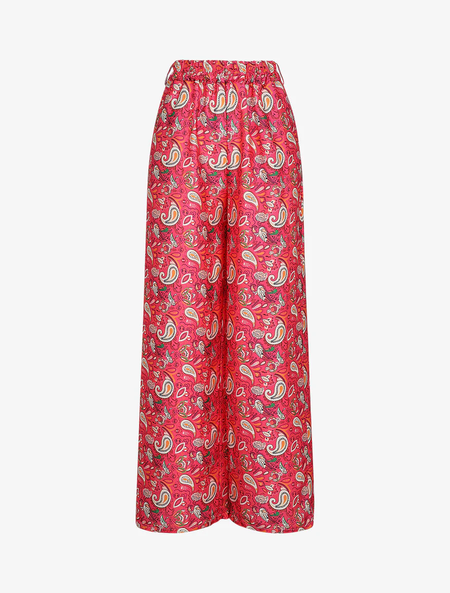 Satijnen gedrukte kasjmierbroek - Fuchsia