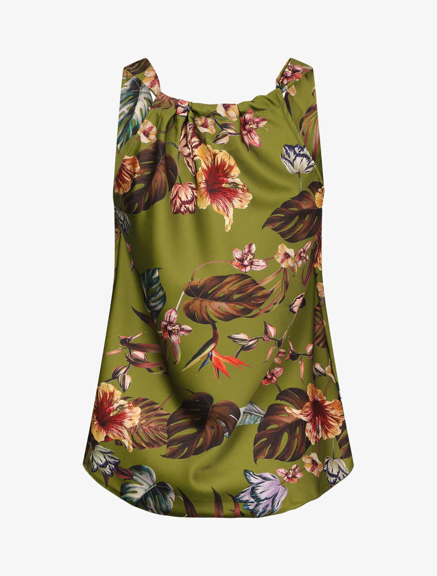 Satijnen geprinte bloemenjurk - kaki - Image 2