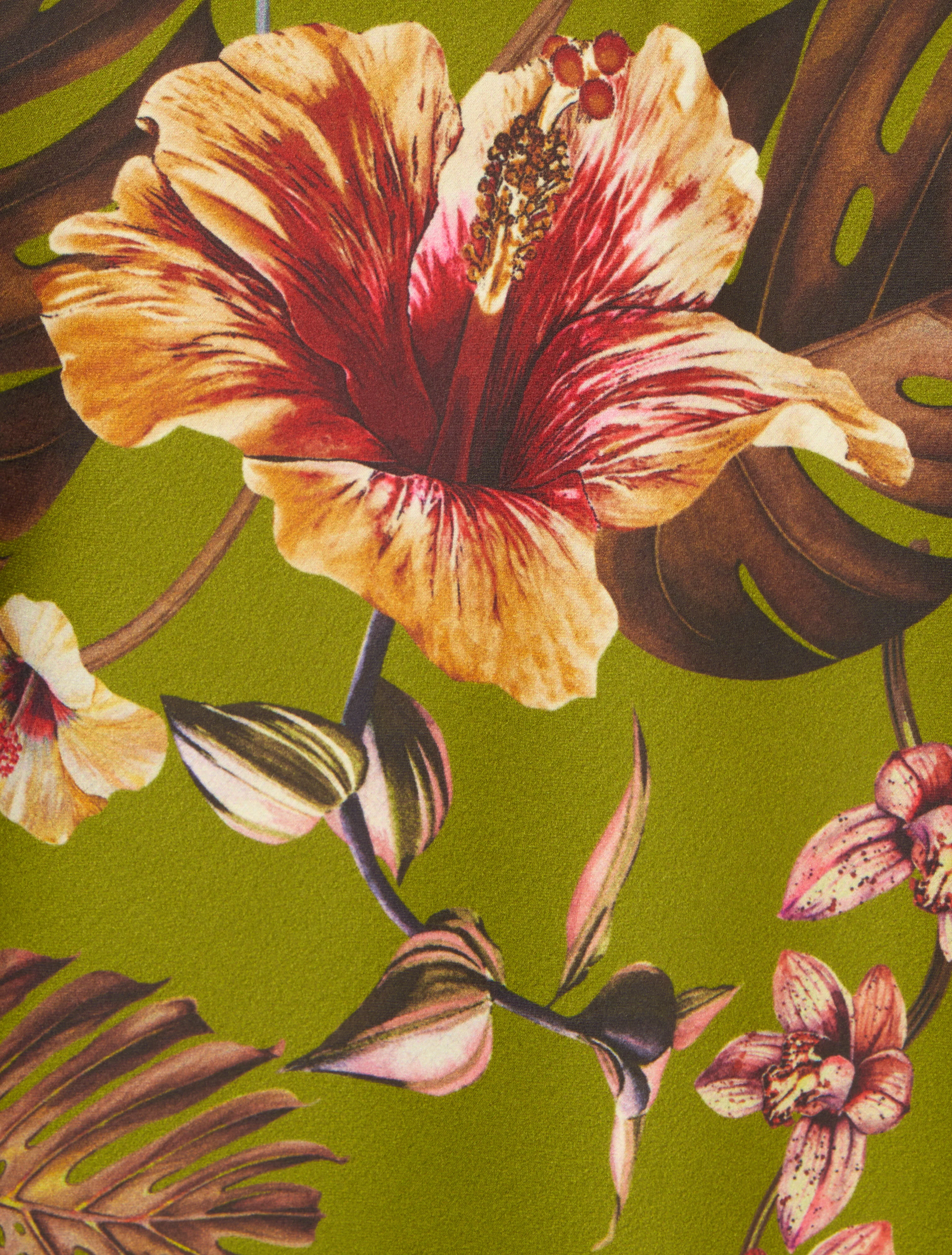 Satijnen geprinte bloemenjurk - kaki - Image 3