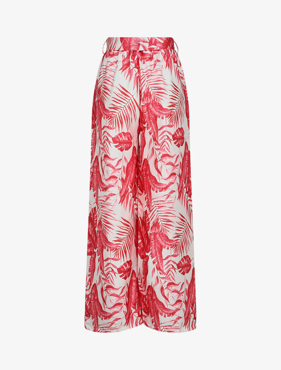 Satijnen geprinte tropische broek - Rood - Image 2