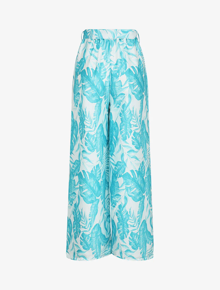 Satijnen geprinte tropische broek - Turkoois - Image 2