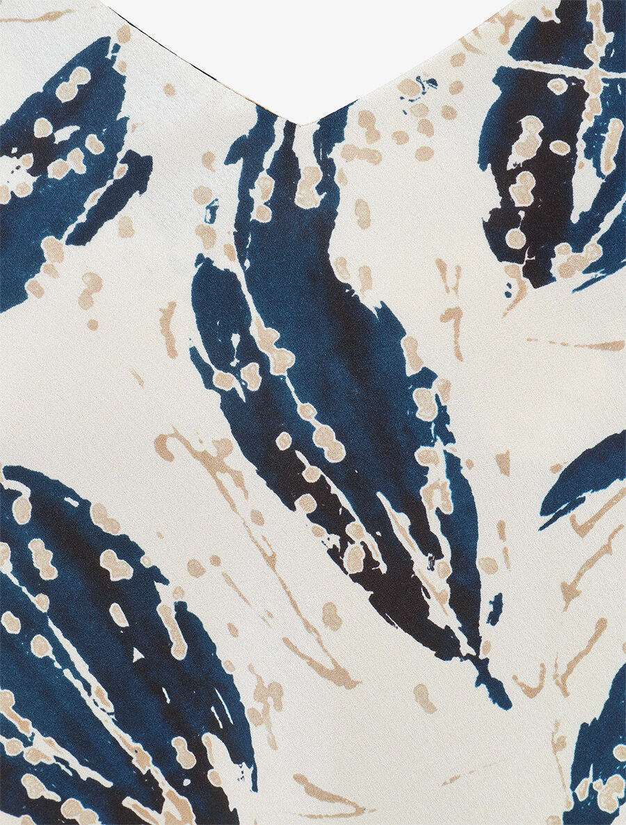 Satijnen hemdje met bladprint - Marineblauw - Image 3