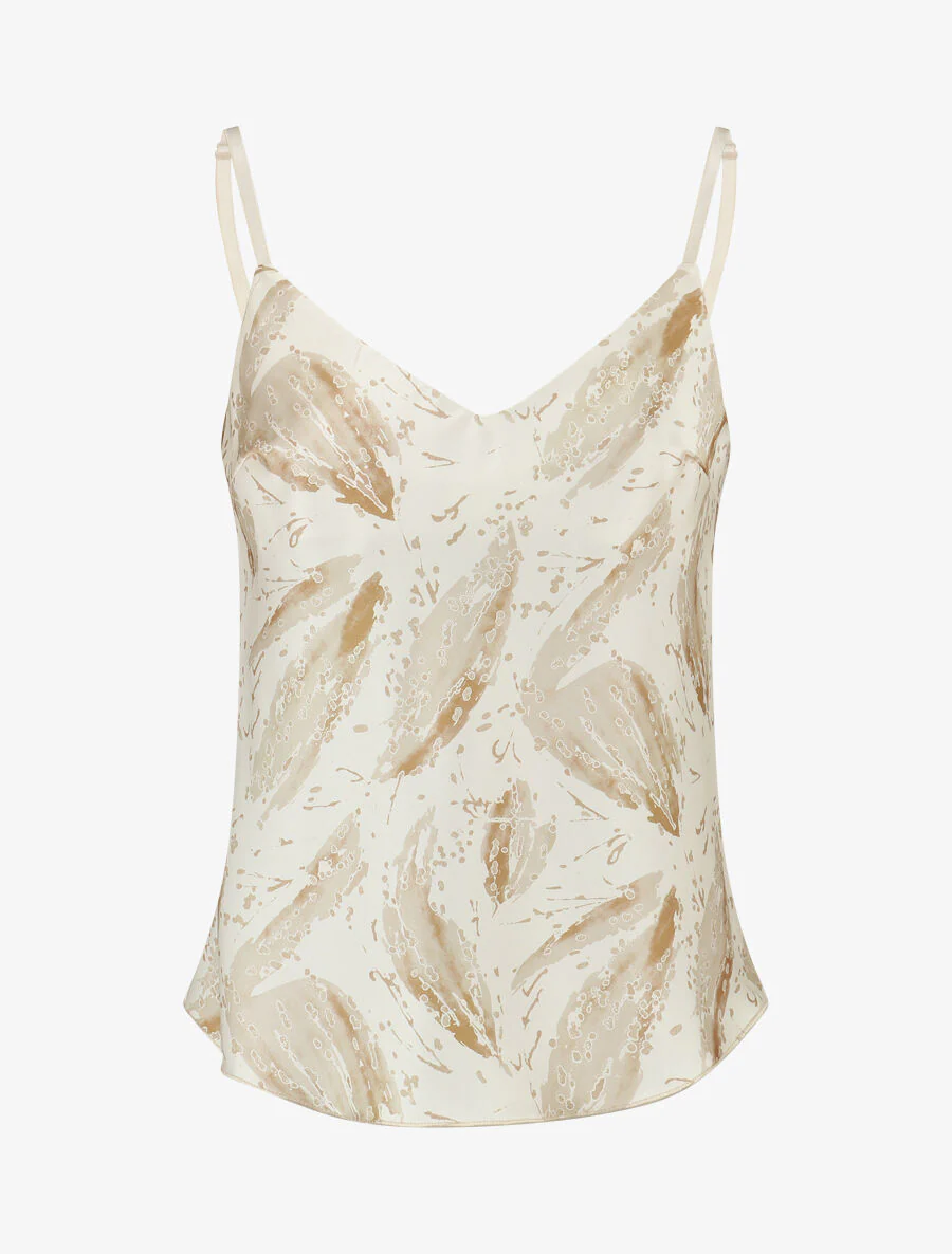 Satijnen hemdje met bladprint - Beige