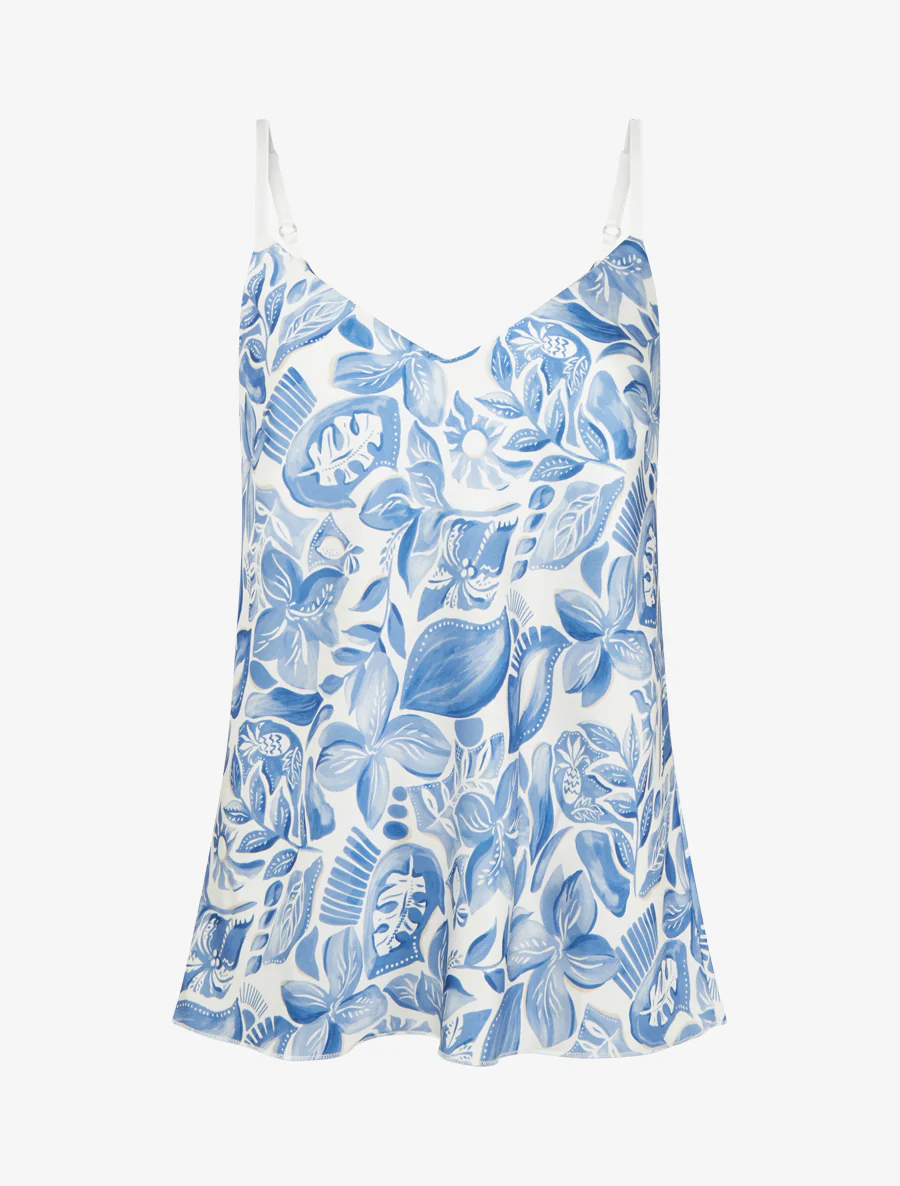 Satijnen hemdje met bladprint - Blauw