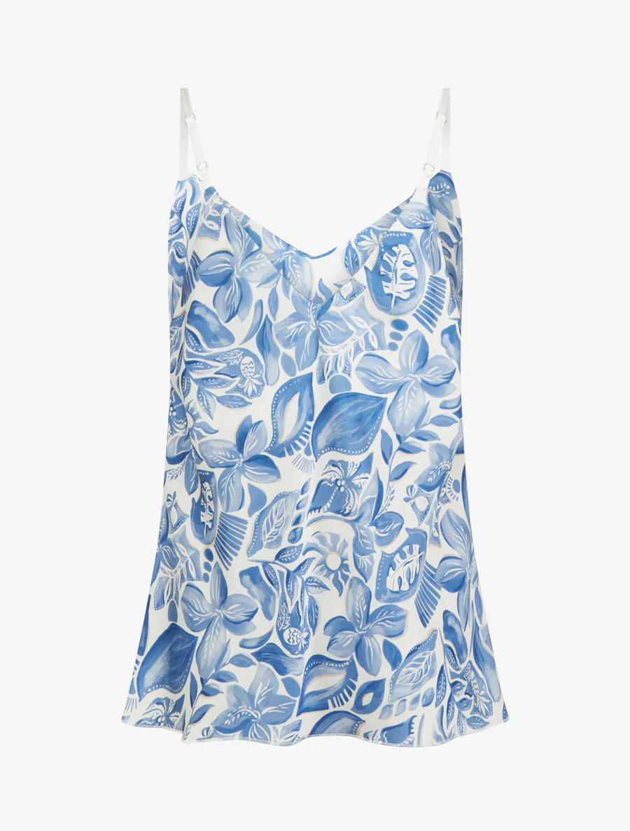 Satijnen hemdje met bladprint - Blauw - Image 2