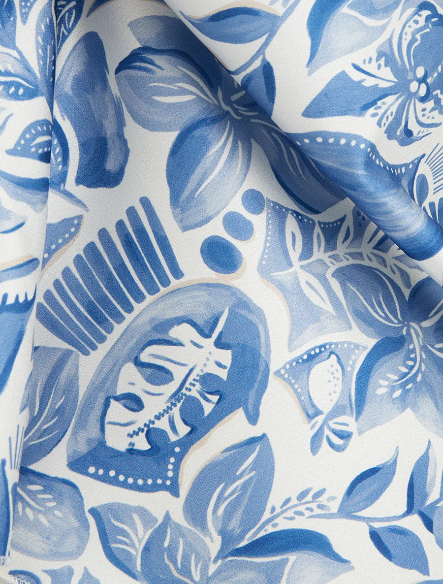 Satijnen hemdje met bladprint - Blauw - Image 3