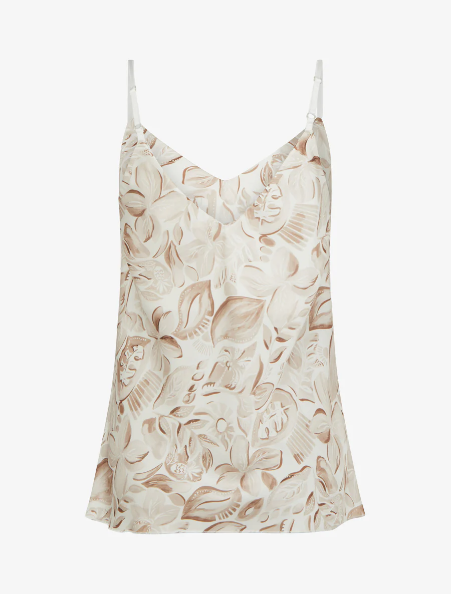 Satijnen hemdje met bladprint - Beige - Image 2