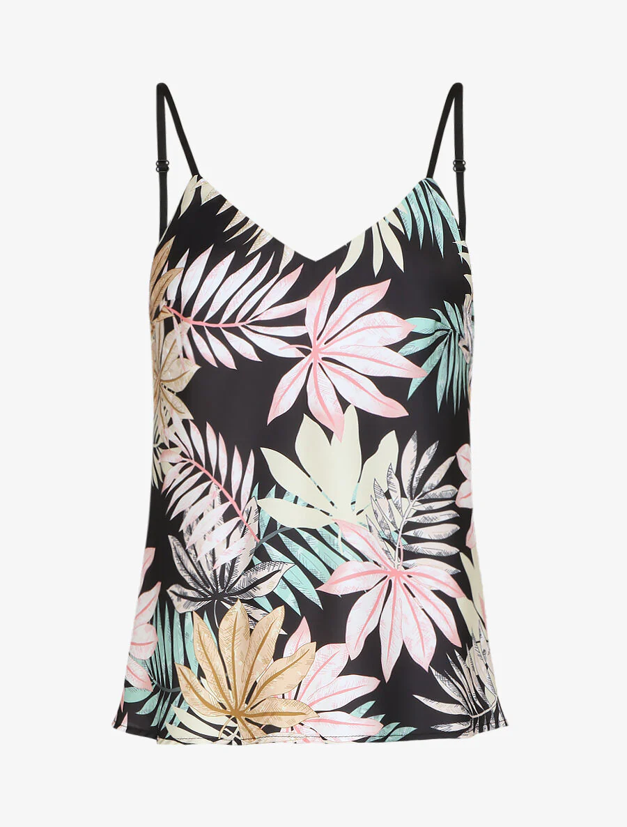 Satijnen hemdje met bloemenprint - zwart