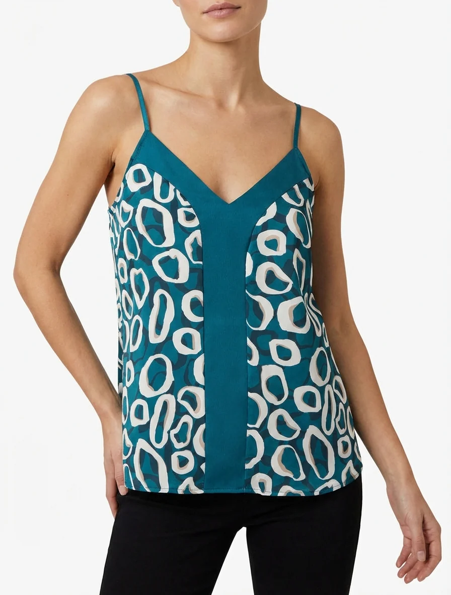 Satijnen hemdje met grafische print - Eendenblauw - Image 4