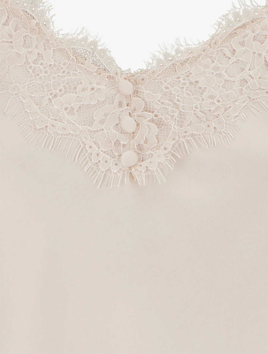 Satijnen hemdje met kanten detail - Beige - Image 3
