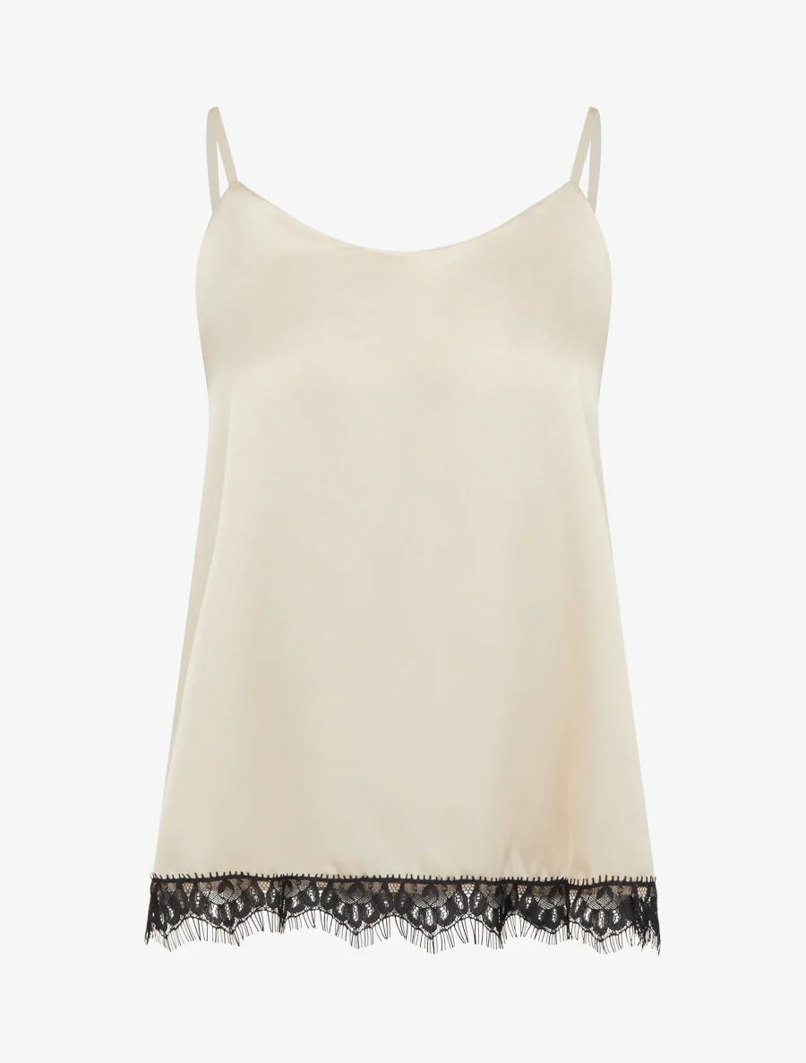 Satijnen hemdje met kanten rand - Beige