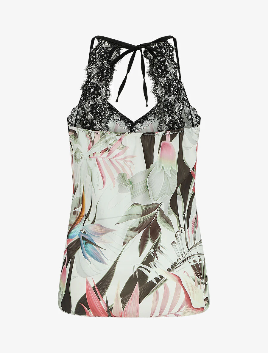 Satijnen kimono met plantenprint kant - wit - Image 2