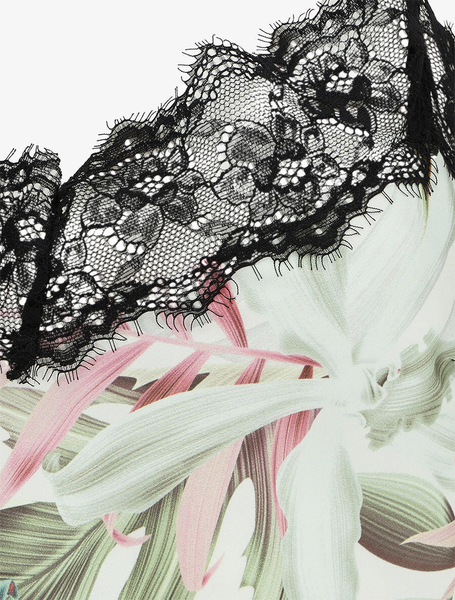 Satijnen kimono met plantenprint kant - wit - Image 3